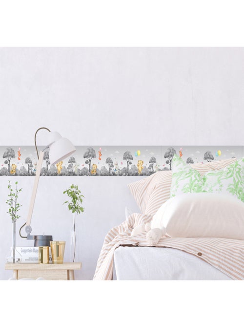 Frise auto-collante ourson, renard et lapin en noir et blanc - 1 rouleau de 0,138 x 5 m - Kiabi
