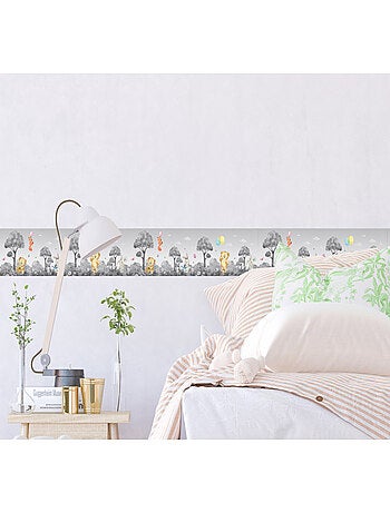 Frise auto-collante ourson, renard et lapin en noir et blanc - 1 rouleau de 0,97 x 5 m