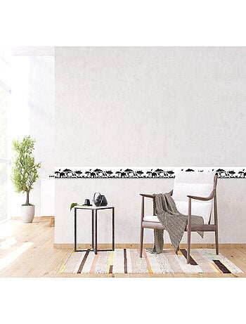 Frise auto-collante safari animaux de la savane noir et blanc