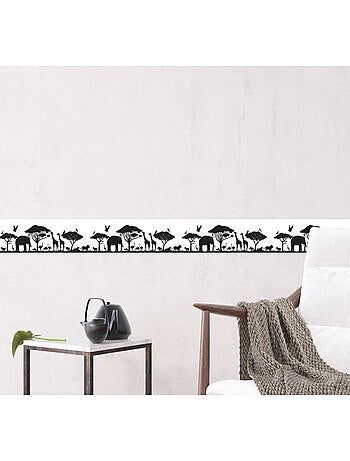 Frise auto-collante safari animaux de la savane noir et blanc