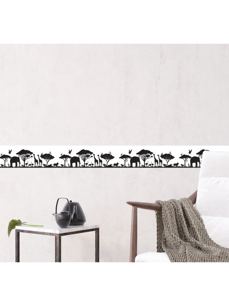 Frise auto-collante safari animaux de la savane noir et blanc Multicolore - Kiabi