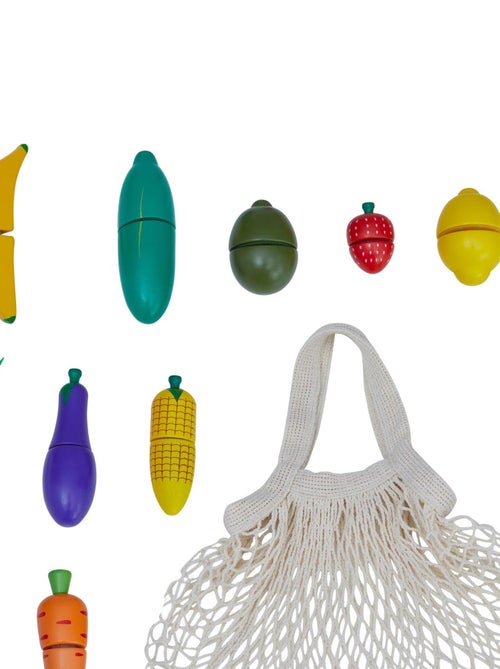 Fruits et légumes avec filet à provisions en bois enfant avec scratch à découper - Kiabi