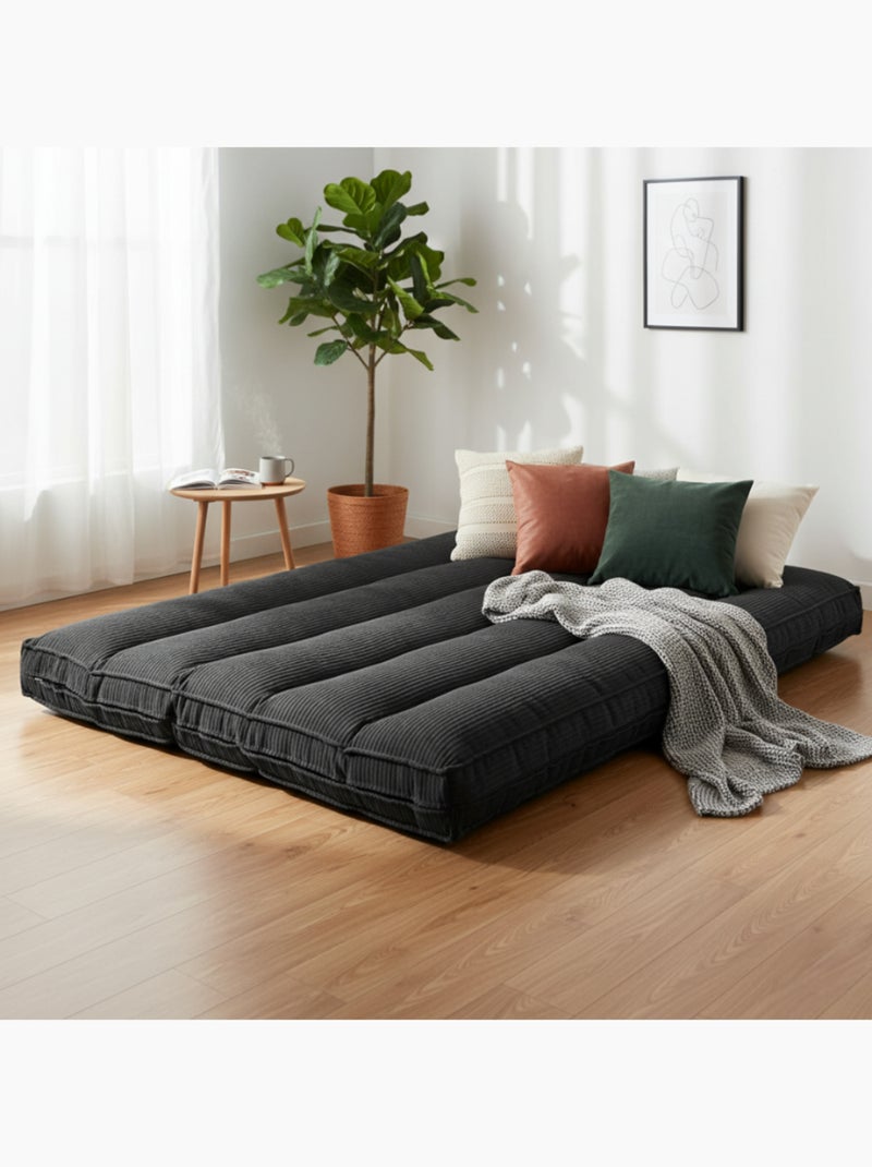 Futon déhoussable 2 places en velours côtelé BANANAIR 140x190 cm Gris foncé - Kiabi