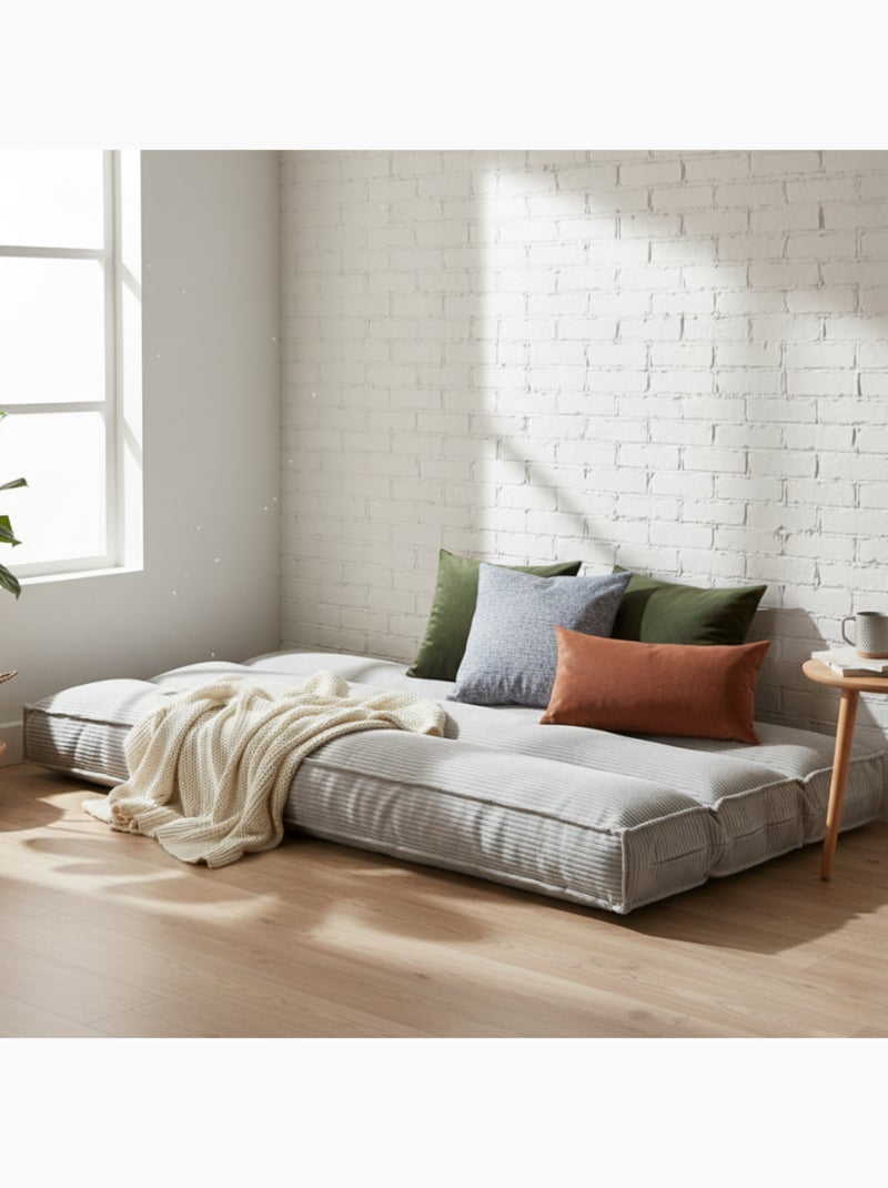 Futon déhoussable en velours côtelé BANANAIR 90x190 cm Gris clair - Kiabi
