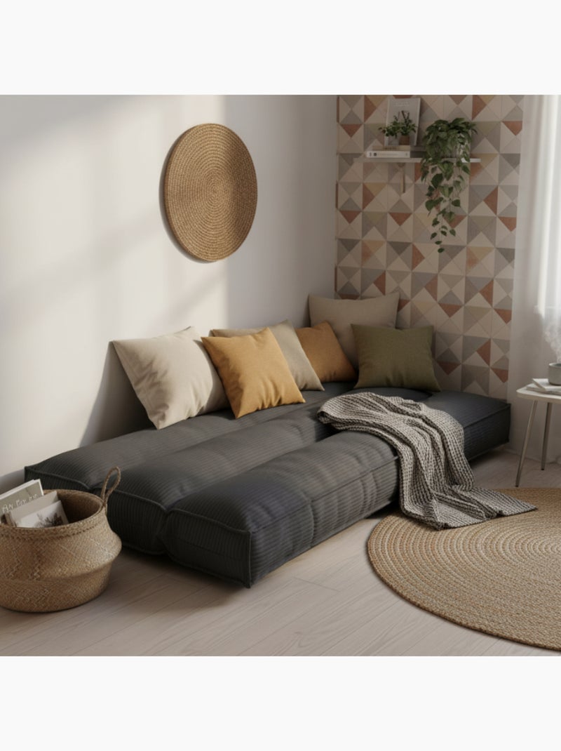 Futon déhoussable en velours côtelé BANANAIR 90x190 cm Gris foncé - Kiabi