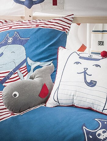 Future Home - Coussin enfant imprimé chat marin en coton 40x40cm