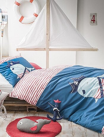 Future Home - Coussin enfant imprimé chat marin en coton 40x40cm