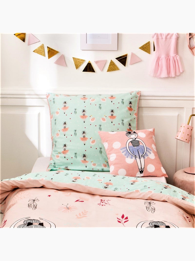 Future Home - Coussin enfant imprimé en coton 40x40cm Rose/Blanc - Kiabi