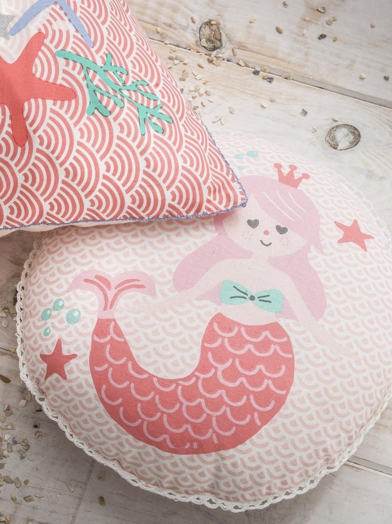 Future Home - Coussin enfant imprimé sirène en coton 30x30cm Rose - Kiabi