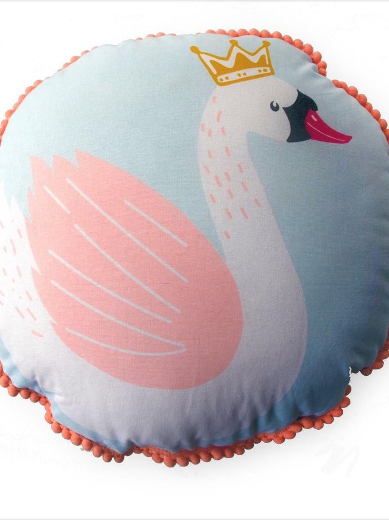 Future Home - Coussin rond coton bleu et rose avec cygne 35cm Bleu - Kiabi