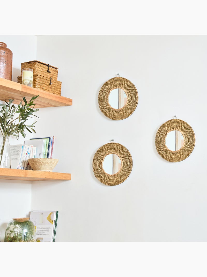 Future Home - Lot 3 miroirs en jonc de mer 25cm FSC Beige naturel - Kiabi