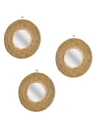 Future Home - Lot de 3 miroirs muraux ronds en jonc de mer 25cm