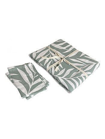 Future Home - Lot nappe carrée + 2 serviettes de table déperlante feuillage