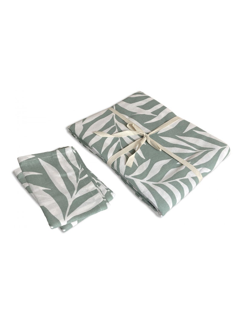 Future Home - Lot nappe carrée + 2 serviettes de table déperlante feuillage Vert - Kiabi