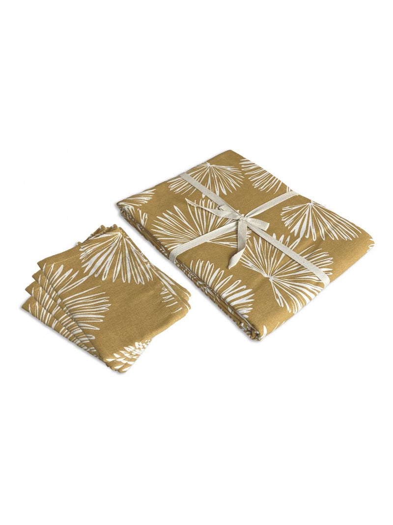 Future Home - Lot nappe rectangle + 4 serviettes de table déperlante champêtre Jaune moutarde - Kiabi