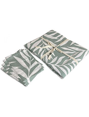 Future Home - Lot nappe rectangle + 4 serviettes de table déperlante feuillage
