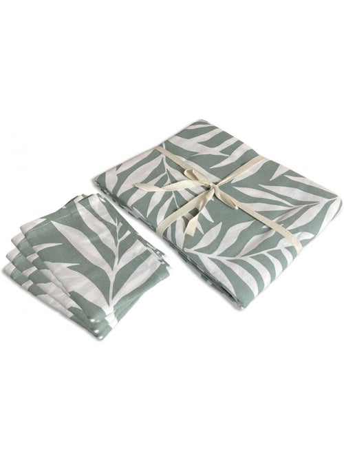 Future Home - Lot nappe rectangle + 4 serviettes de table déperlante feuillage - Kiabi
