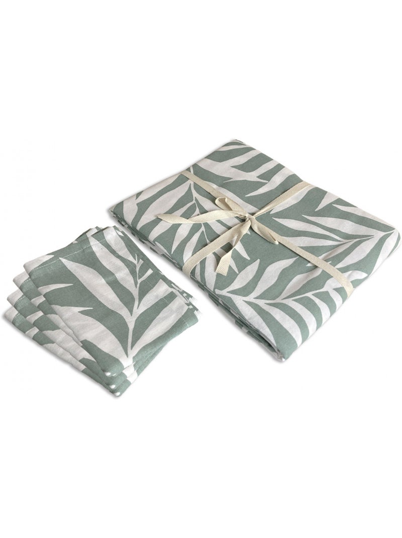 Future Home - Lot nappe rectangle + 4 serviettes de table déperlante feuillage Vert - Kiabi