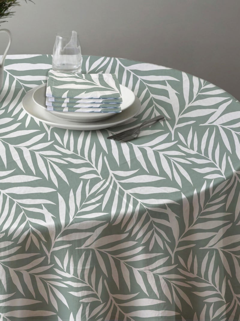 Future Home - Lot nappe ronde + 4 serviettes de table déperlante feuillage Vert - Kiabi