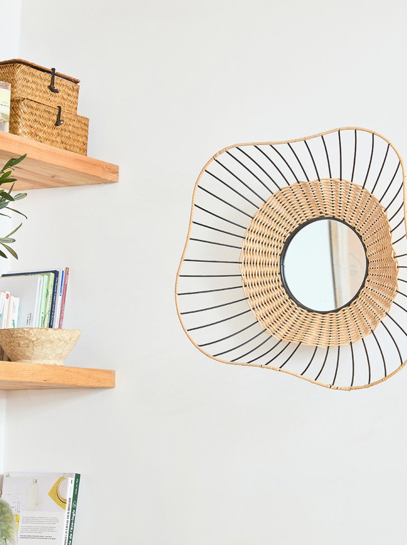 Future Home - Miroir mural rotin et métal 55cm FSC Beige/Noir - Kiabi