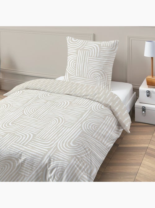 Future Home - Parure de lit 1 personne en coton imprimé beige - Kiabi