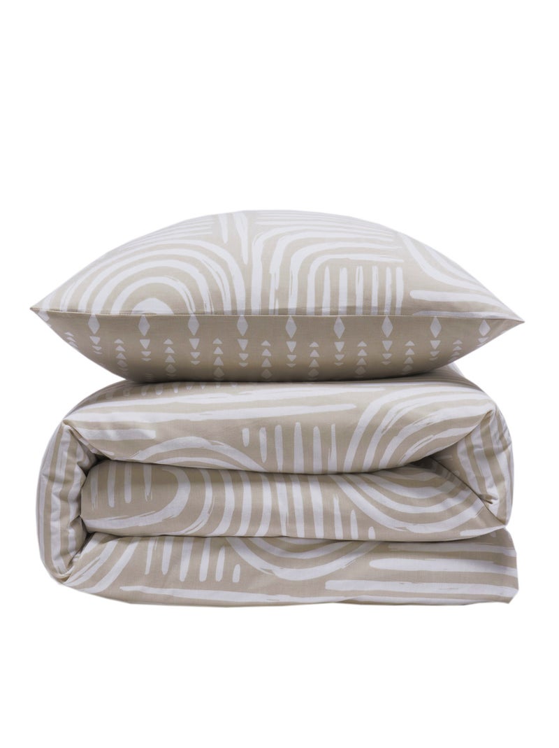 Future Home - Parure de lit 1 personne en coton imprimé beige Beige - Kiabi