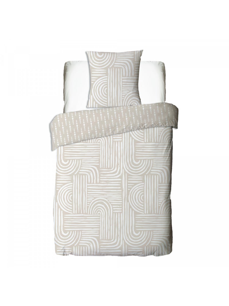 Future Home - Parure de lit 1 personne en coton imprimé beige Beige - Kiabi