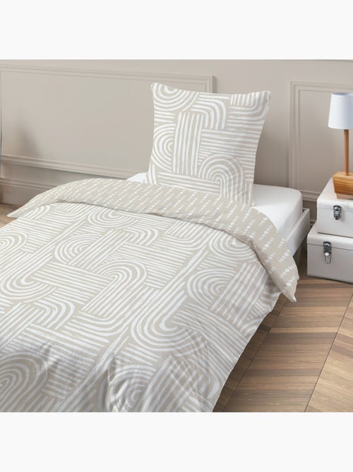 Future Home - Parure de lit 1 personne en coton imprimé beige - Kiabi