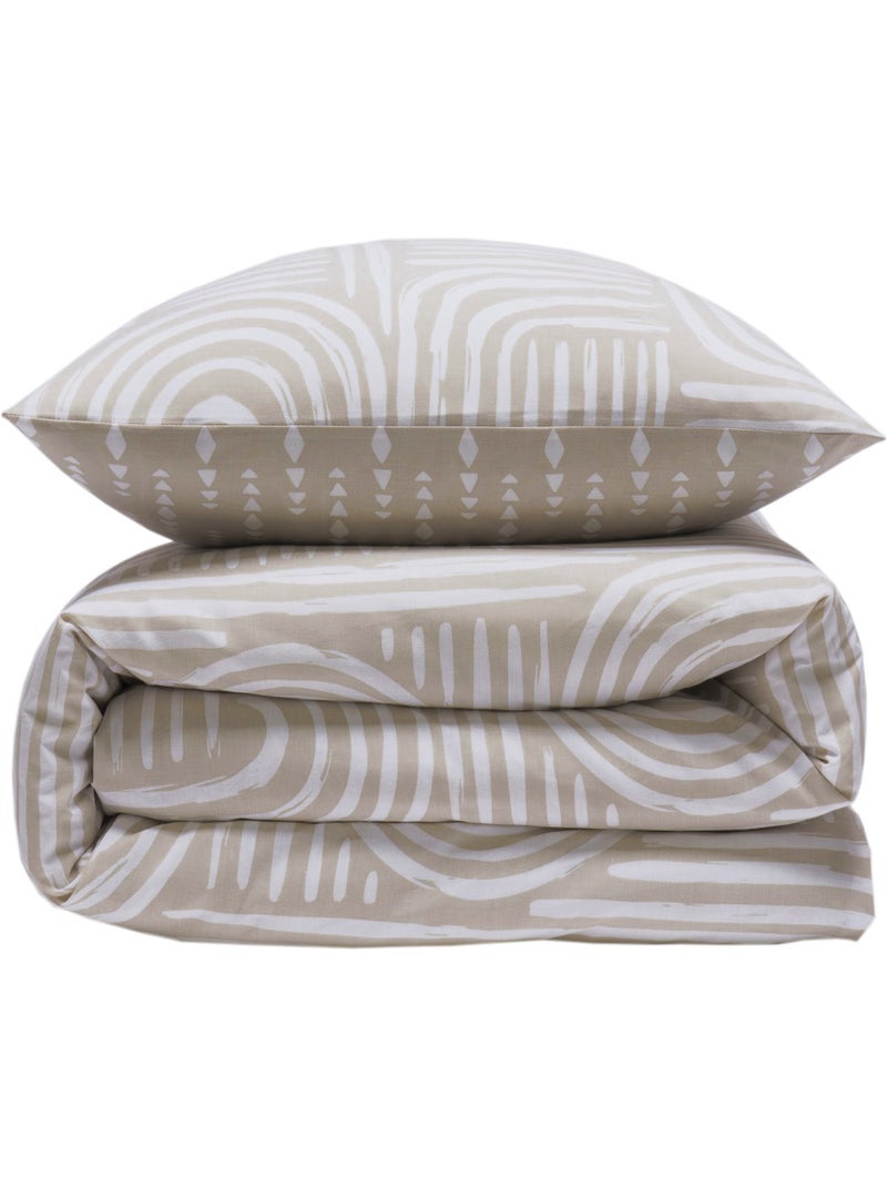 Future Home - Parure de lit 1 personne en coton imprimé beige Latte - Kiabi