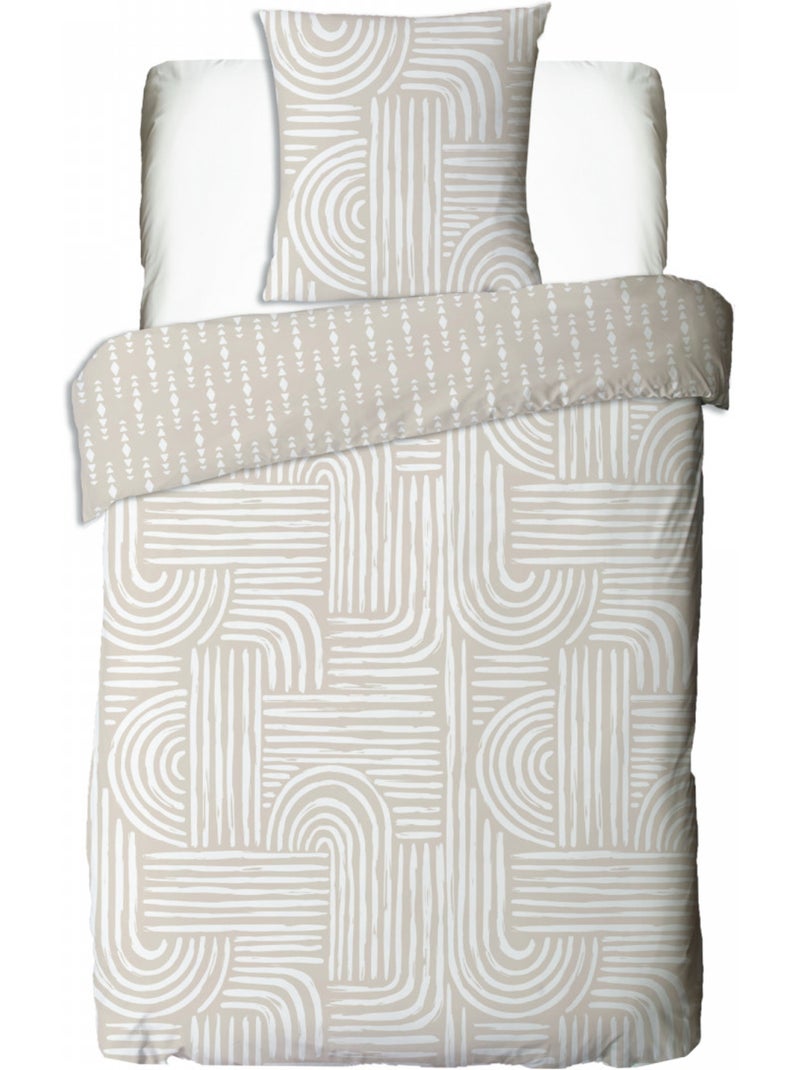 Future Home - Parure de lit 1 personne en coton imprimé beige Latte - Kiabi
