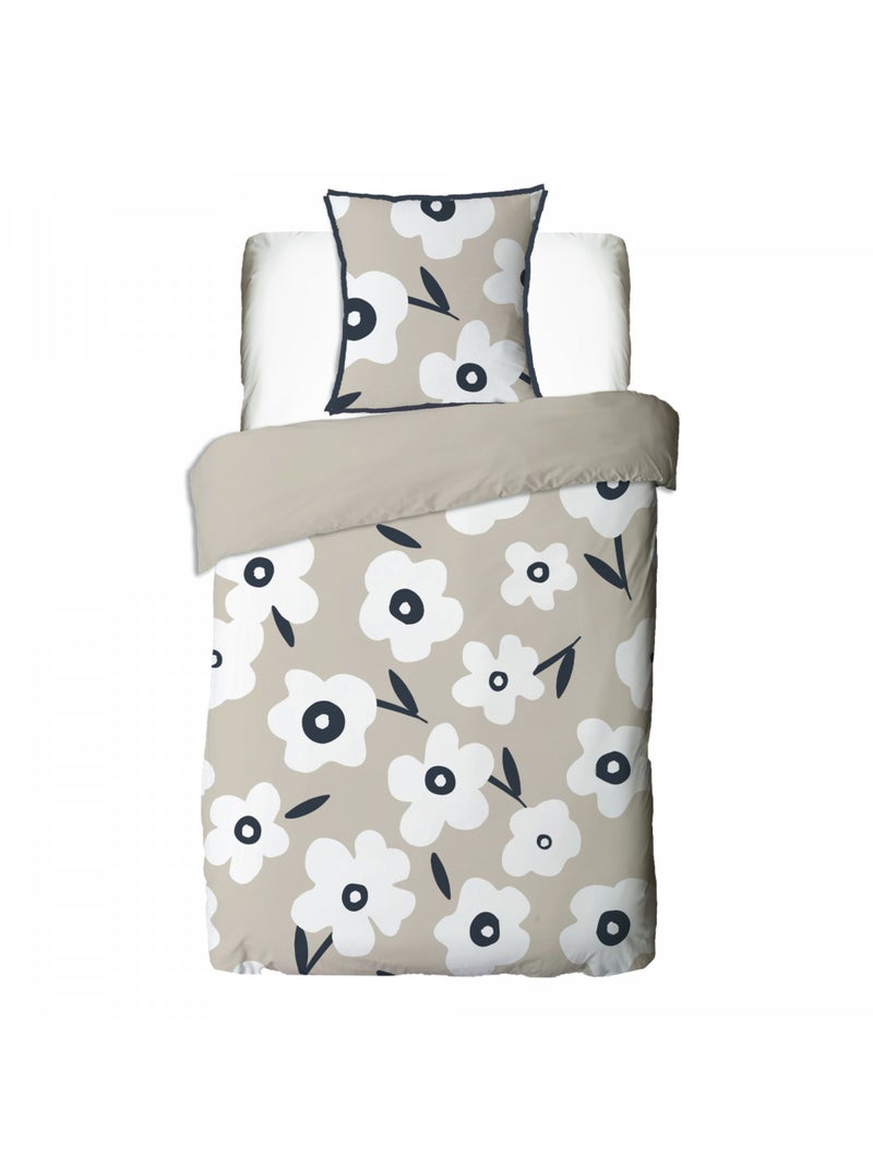 Future Home - Parure de lit 1 personne en coton imprimé fleurs Beige - Kiabi