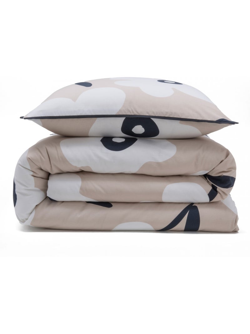Future Home - Parure de lit 1 personne en coton imprimé fleurs Beige/Blanc - Kiabi