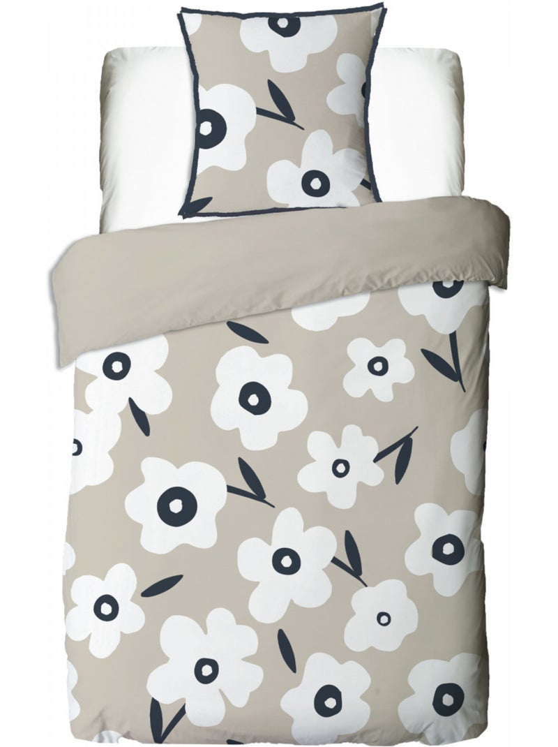 Future Home - Parure de lit 1 personne en coton imprimé fleurs Beige/Blanc - Kiabi