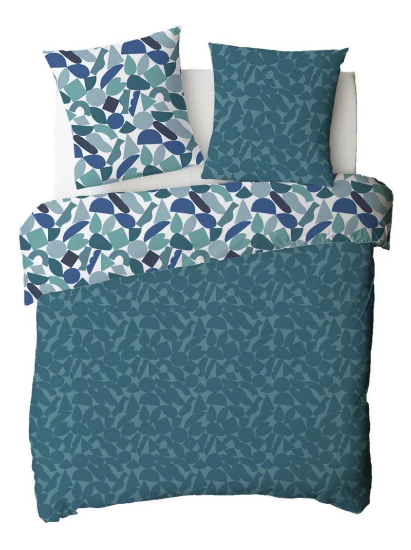 Future Home - Parure de lit 2 personnes à motif géométrique réversible Bleu - Kiabi