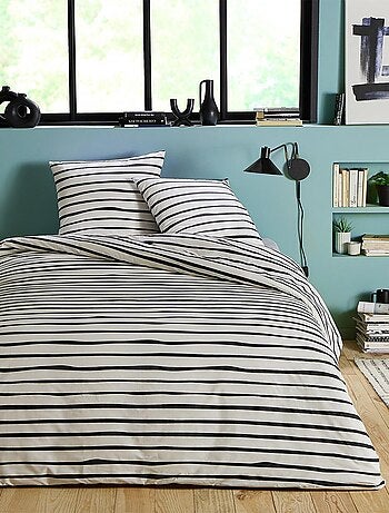 Future Home - Parure de lit 2 personnes à rayures en polycoton