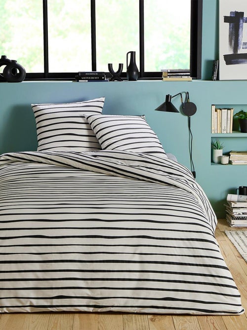 Future Home - Parure de lit 2 personnes à rayures en polycoton - Kiabi