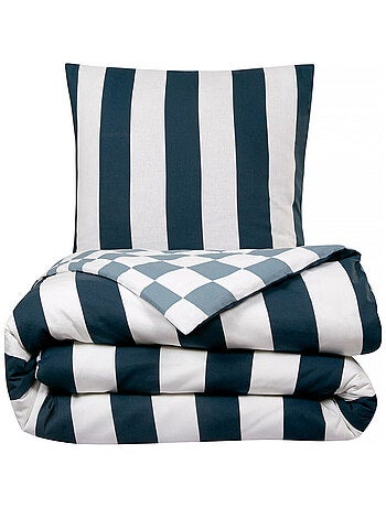 Future Home - Parure de lit 2 personnes damier rayé réversible