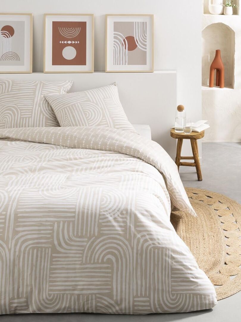Future Home - Parure de lit 2 personnes en coton 57 fils imprimé beige Beige - Kiabi