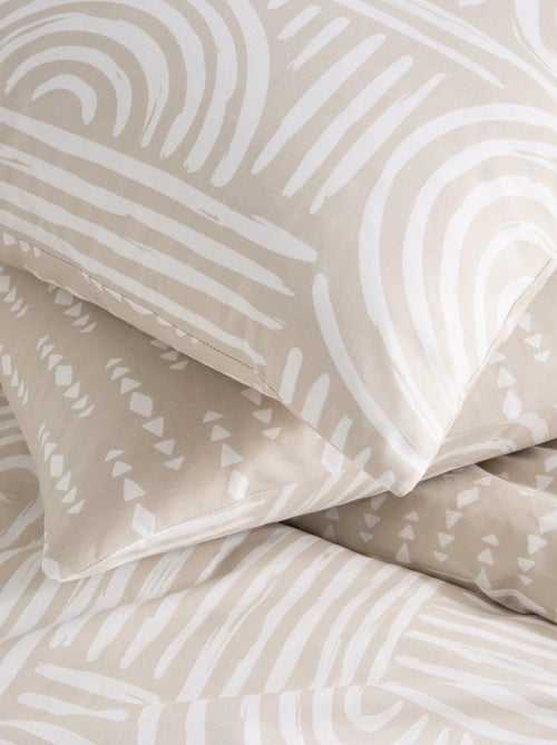 Future Home - Parure de lit 2 personnes en coton 57 fils imprimé beige - Kiabi