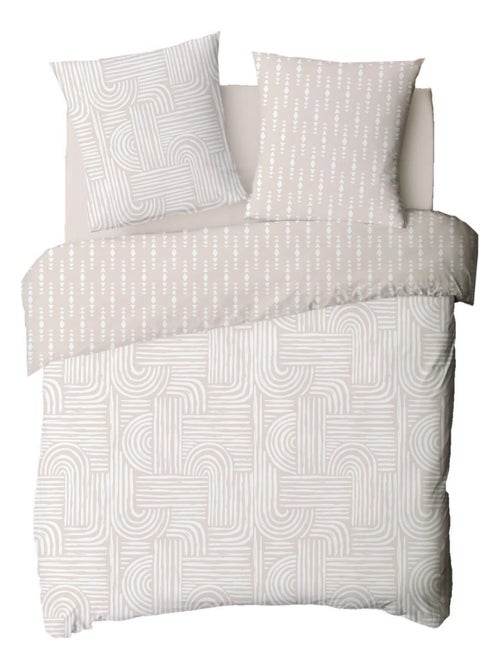 Future Home - Parure de lit 2 personnes en coton 57 fils imprimé beige - Kiabi