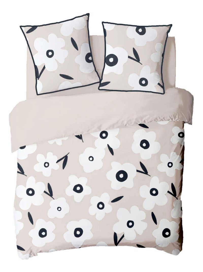 Future Home - Parure de lit 2 personnes en coton 57 fils imprimé beige Beige - Kiabi