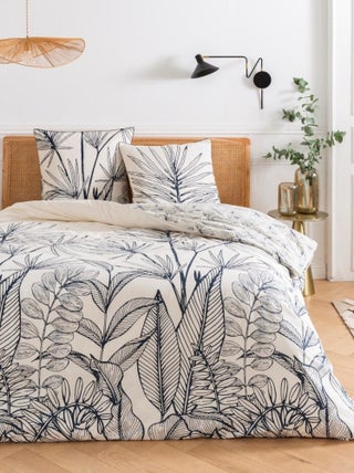 Future Home - Parure de lit 2 personnes en coton 57 fils imprimé blanc