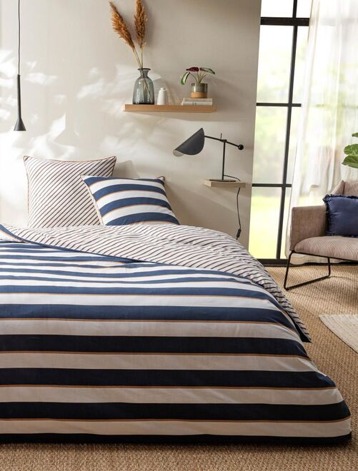 Future Home - Parure de lit 2 personnes en coton 57 fils imprimé bleu - Kiabi