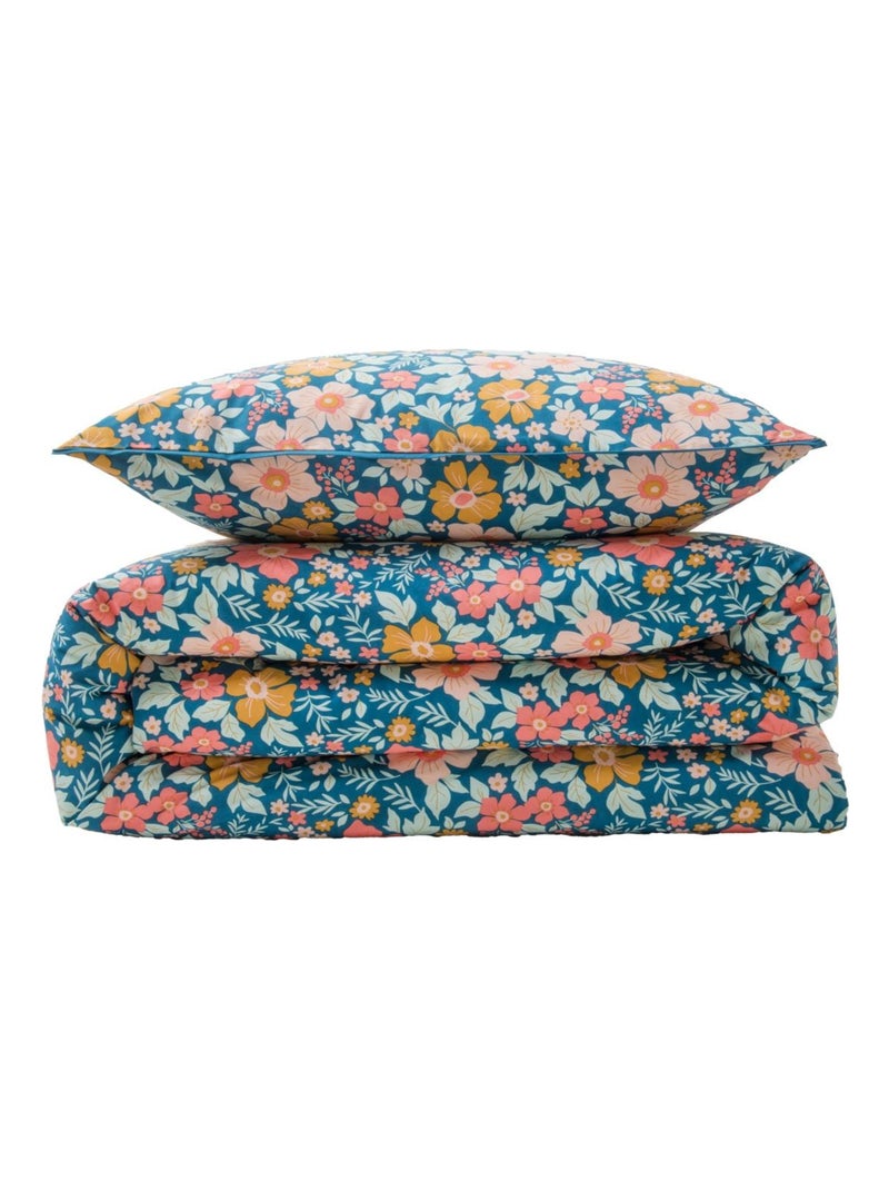 Future Home - Parure de lit 2 personnes en coton 57 fils imprimé bleu Bleu - Kiabi