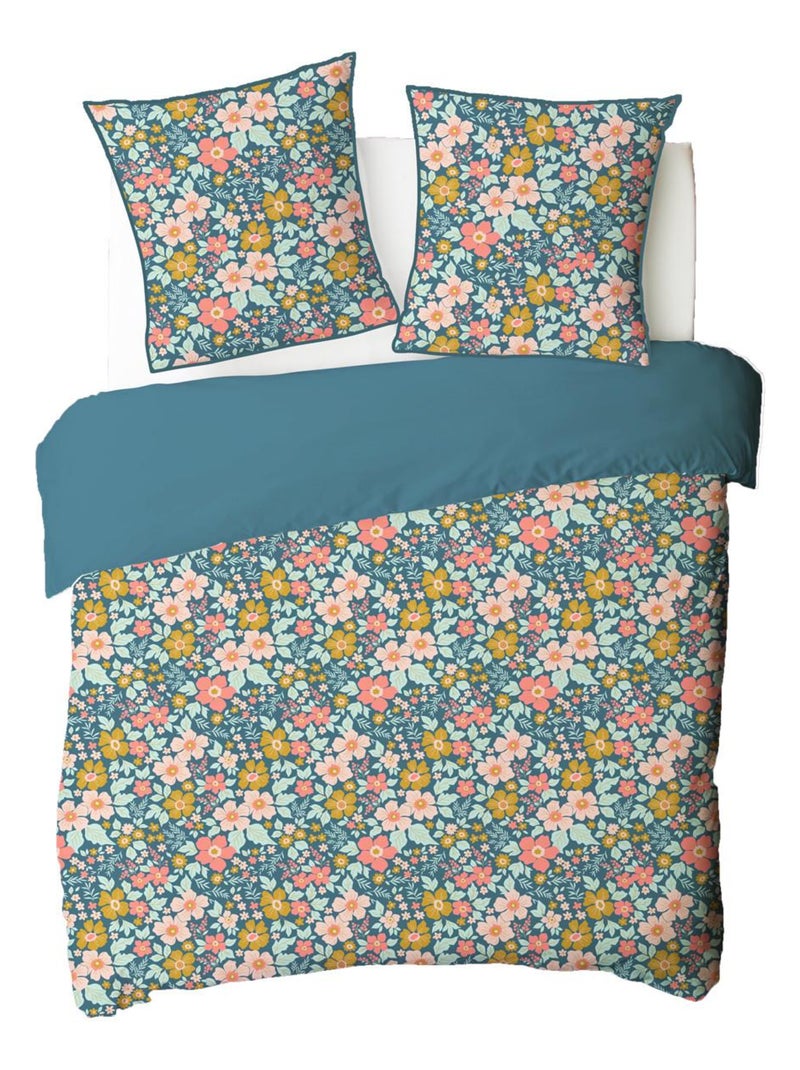 Future Home - Parure de lit 2 personnes en coton 57 fils imprimé bleu Bleu - Kiabi