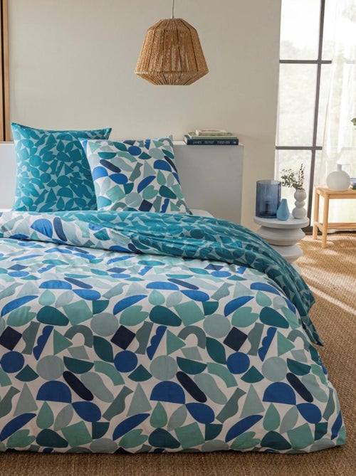 Future Home - Parure de lit 2 personnes en coton 57 fils imprimé bleu - Kiabi