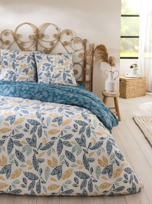 Future Home - Parure de lit 2 personnes en coton 57 fils imprimé bleu - Kiabi