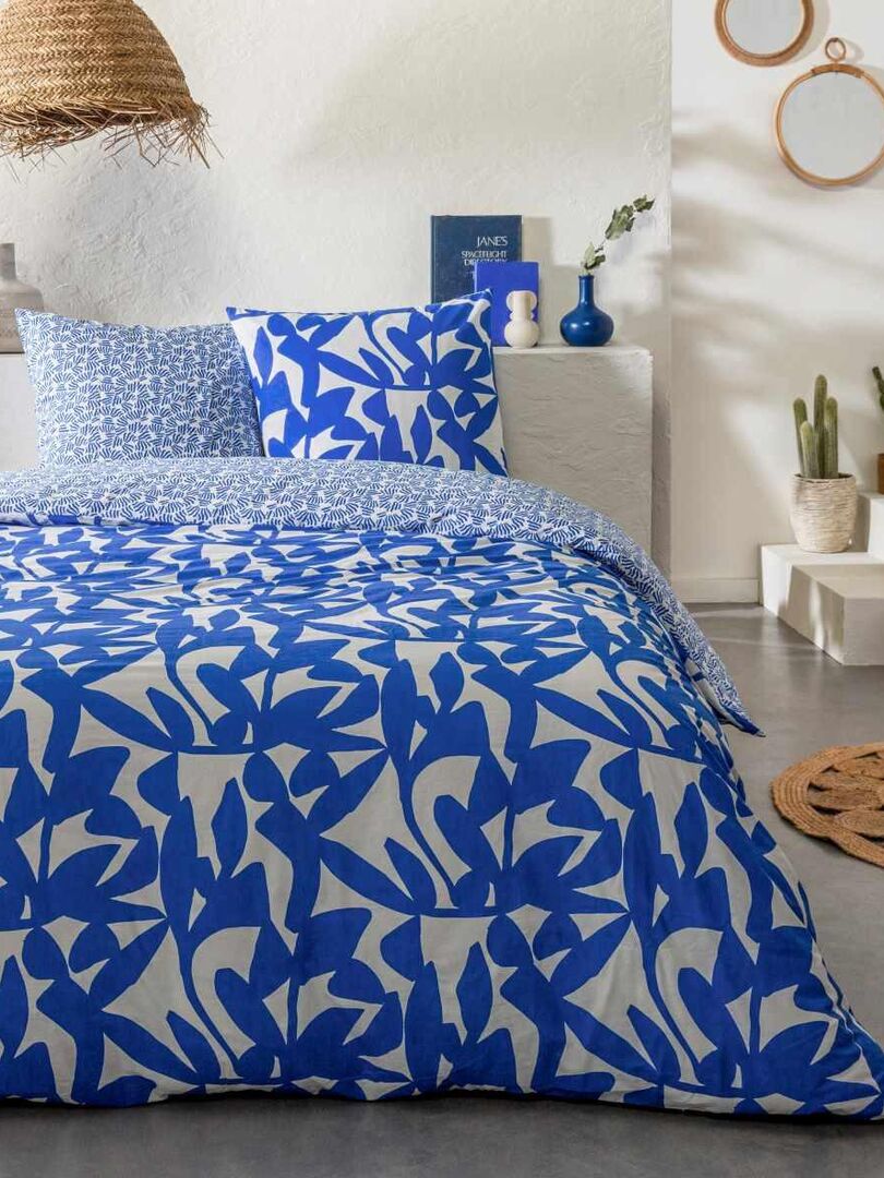 Future Home - Parure de lit 2 personnes en coton 57 fils imprimé bleu -  Bleu - Kiabi - 31.40€
