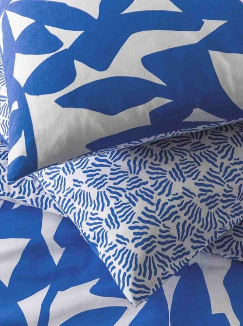 Future Home - Parure de lit 2 personnes en coton 57 fils imprimé bleu - Kiabi
