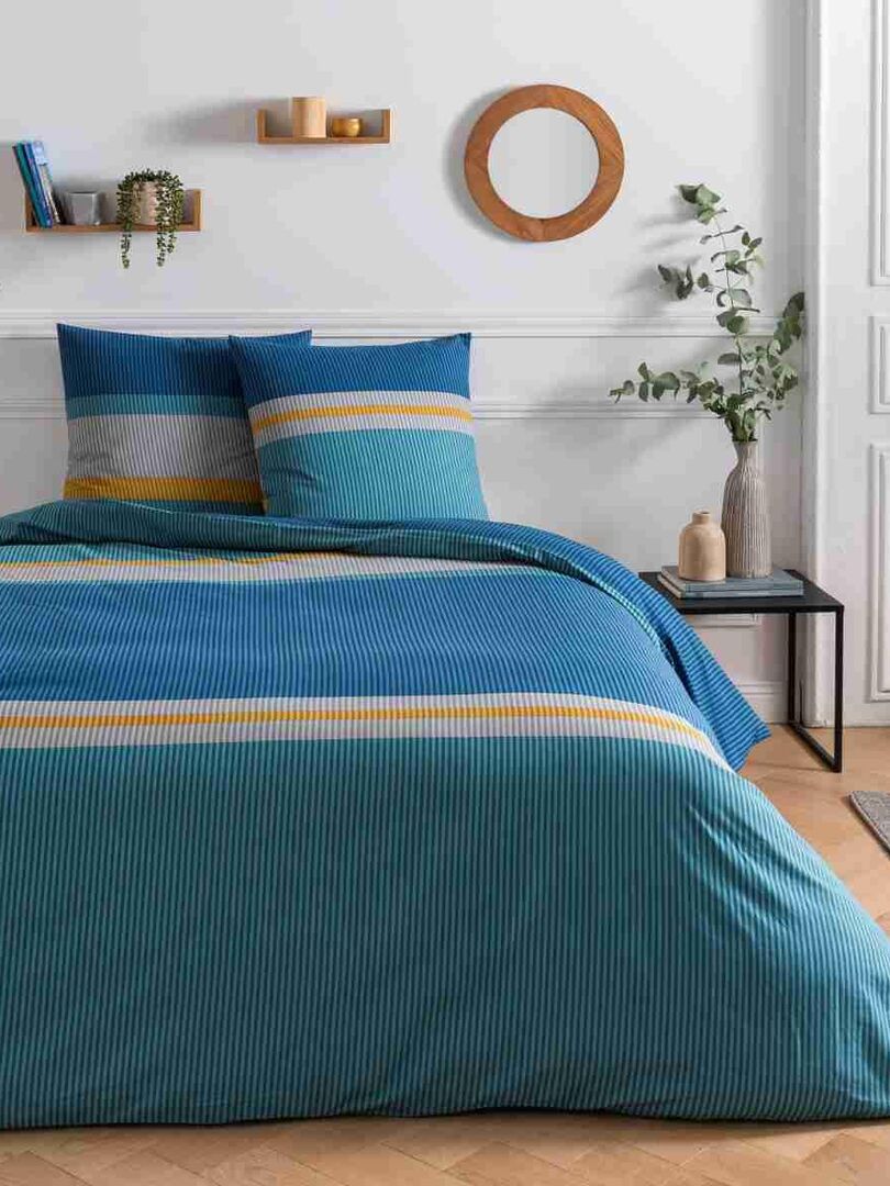Future Home - Parure de lit 2 personnes en coton 57 fils imprimé bleu